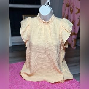 NEW Joe’s Jeans Yellow Flutter Sleeve Cotton Women’s Short Sleeve Blouse S/XS